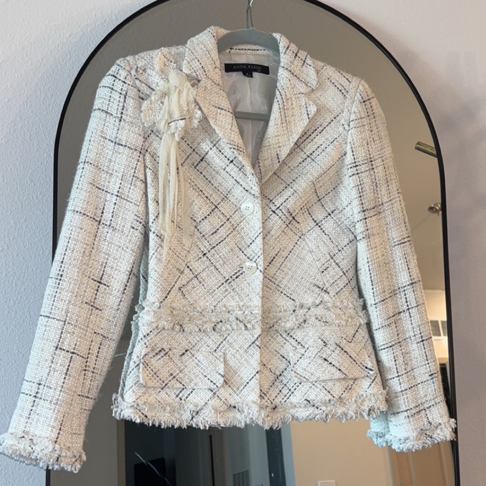 Ann Klein Fringe Tweed Suit Jacket